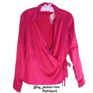 *𝓥𝓲𝓷𝓽𝓪𝓰𝓮 𝐂𝐇𝐑𝐈𝐒𝐓𝐈𝐄 & 𝐉𝐈𝐋𝐋 Wrap Stretch Satin Blouse L 🔴